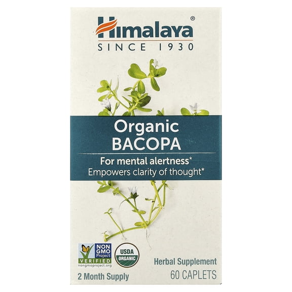 Himalaya Organic Bacopa Herbal Supplement, Supports Calm, Memory, Cognition, 60 Plant-Based Caplets