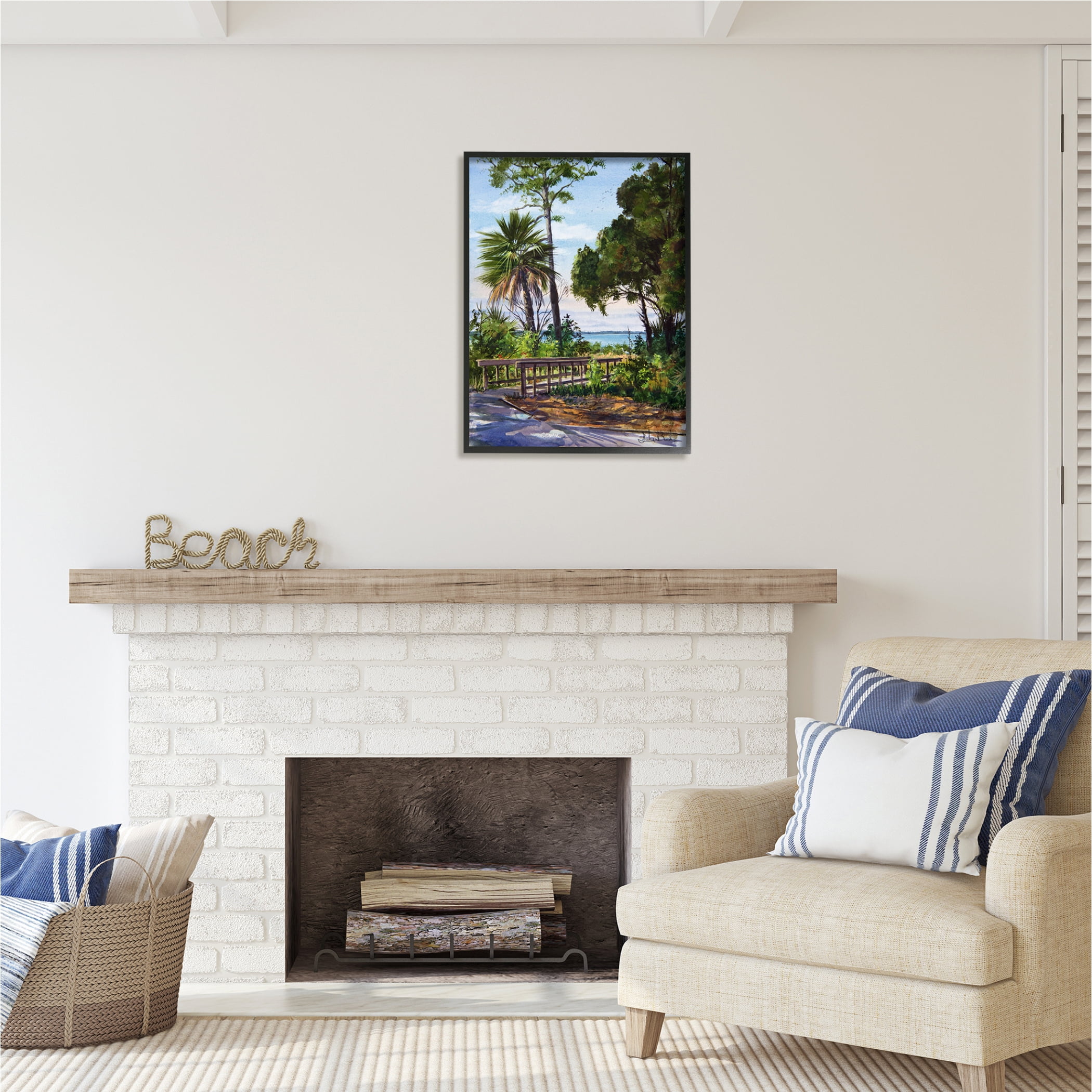Stupell Industries Tropical Boardwalk Landscape Nature Painting Black Framed Art Print Wall Art, 24 x 30