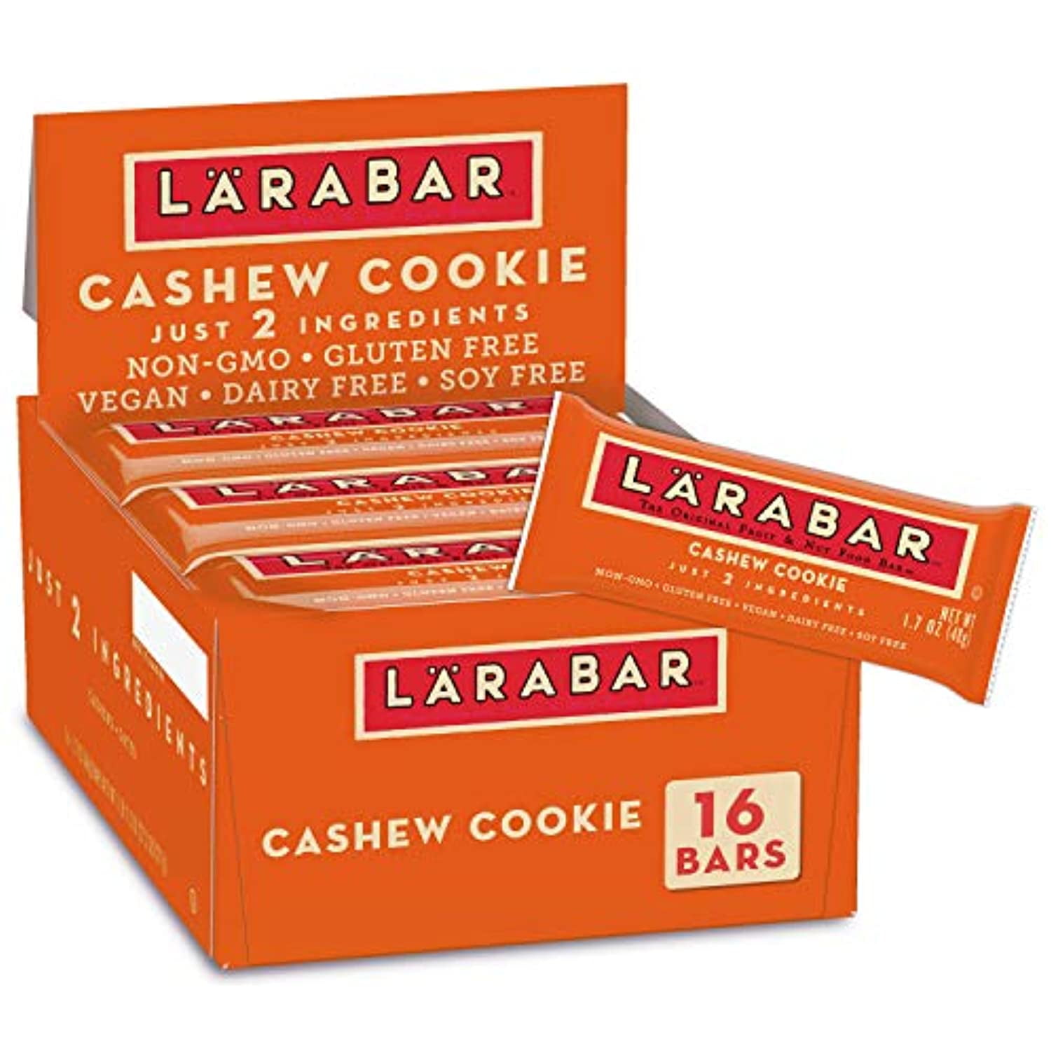 Larabar Cashew Cookie, Gluten Free Vegan Fruit & Nut Bar, 1.7 Oz, 16 Ct