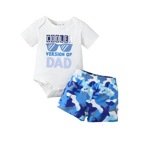 Kucnuzki Newborn Baby Boys Summer Outfits 0-3 Months Casual Clothing Sets Short Sleeves Letter Print Romper Top Camouflage Print Shorts Sets 2pcs White
