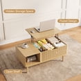 thumbnail image 3 of YouTrend Fluted Lift Top Coffee Table with Storage, Rising Coffee Tables with Hidden Compartment, Wood Center Table for Living Room Office, Natural, 3 of 7