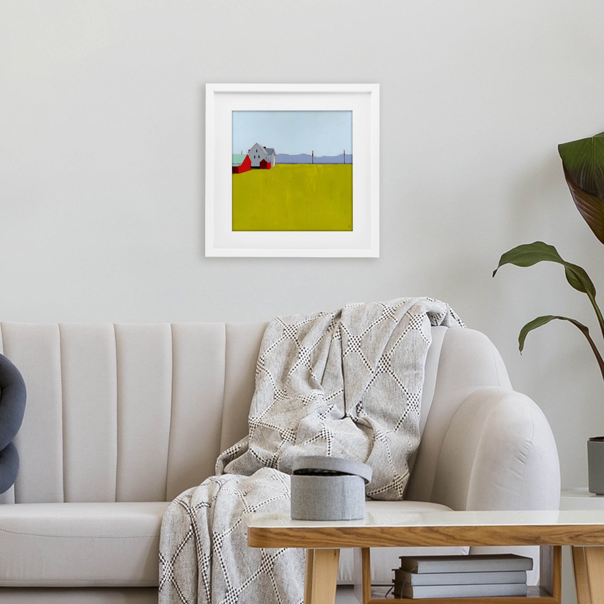 Farmhouse & Shed Landscape White Framed Print Under Glass, design by Ruth LaGue