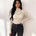 thumbnail image 7 of WULMLEO Womens Lace Long Sleeve Tops Sheer Mesh Blouse Beige M, 7 of 7