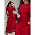 thumbnail image 6 of White Lace Ruched Long Sleeve Bodycon Maxi Dress For Evening Party, 6 of 30