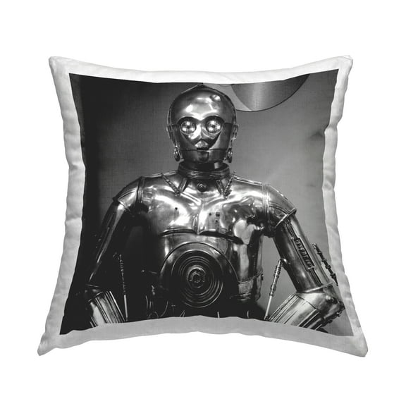 Stupell Industries Iconic Robot Science Fiction Monochrome Character Design by Nice Nshuti Throw Pillow