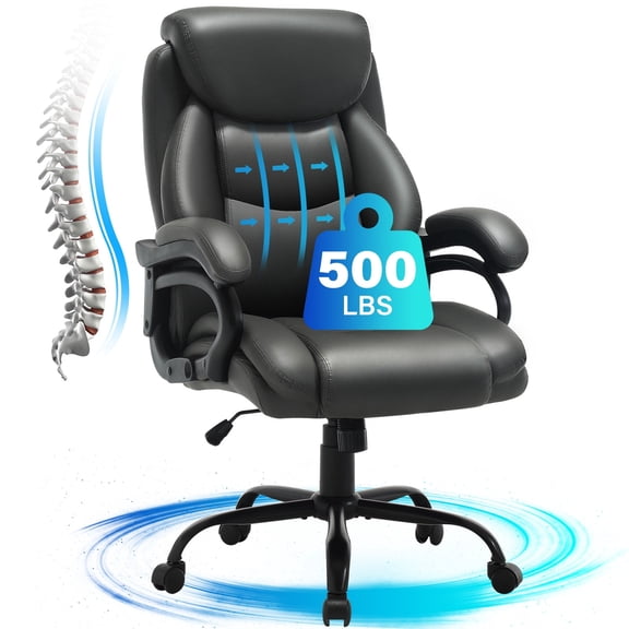 JONPONY Big and Tall Office Chair 500LBS Wide Seat Ergonomic Computer Desk Chair High Back Executive Leather Chair Adjustable Task Chair Lumbar Back Support 8 Hours Heavy Duty Design,Brown