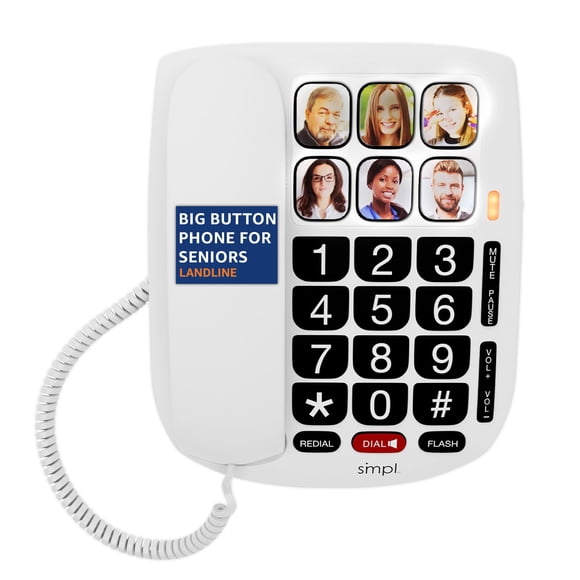 Teléfono con cable y dial de manos libres SMPL con memoria fotográfica