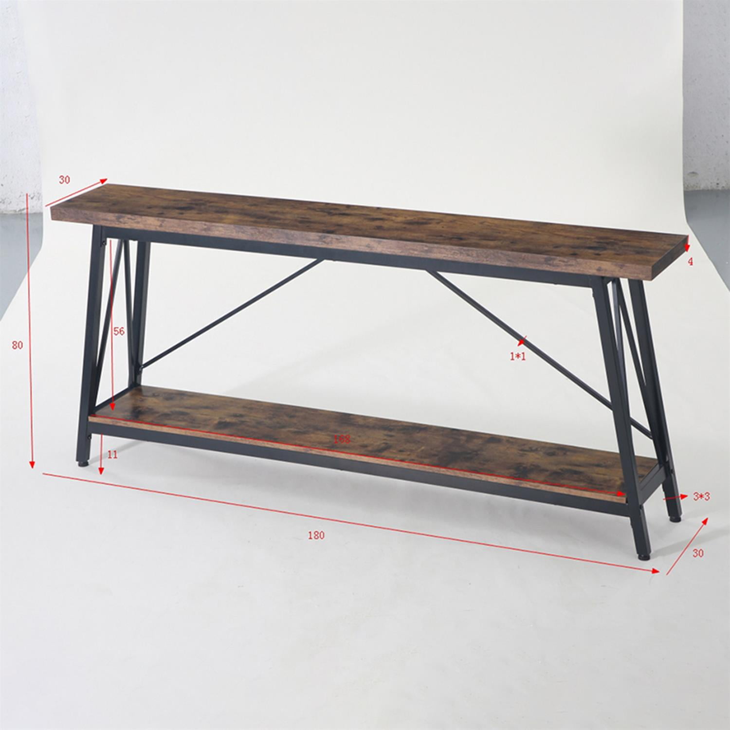 Demi Bonn 70.9" Console Table, Rustic Vintage Narrow Sofa Table for Entryway, Living Room, Hallway, Gray & Black