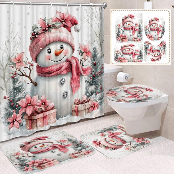 Accesorios de baño Cortina de ducha navideña Cortina de Papá Noel Fondo Tela colgante Juego de baño Juego de baño de poliéster
