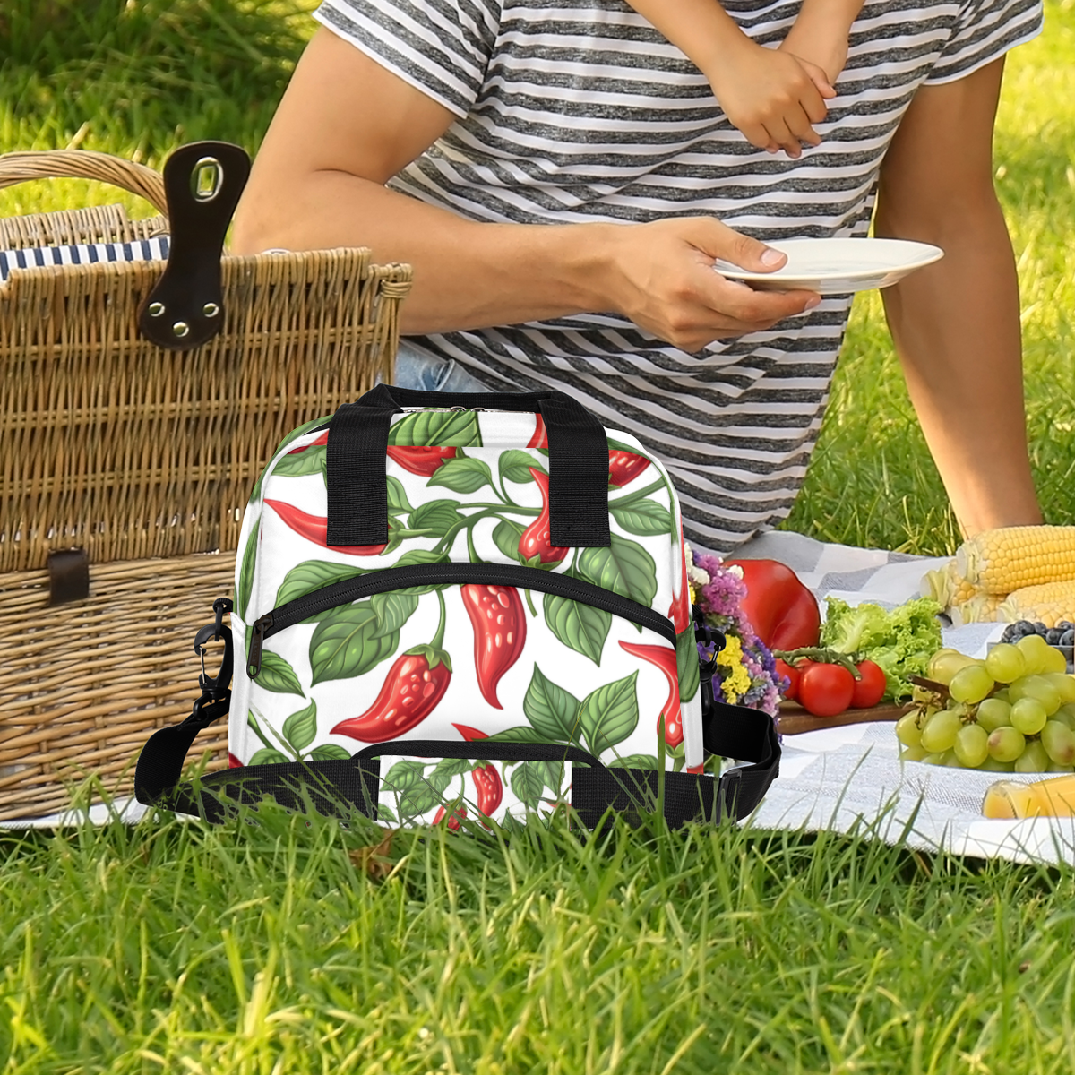 Herdesigns Red Pepper Insulated Lunch Bag for Women Men Adults Large Reusable Lunch Box Chili Pepper Leakproof Cooler Tote Bags with Adjustable Shoulder Strap