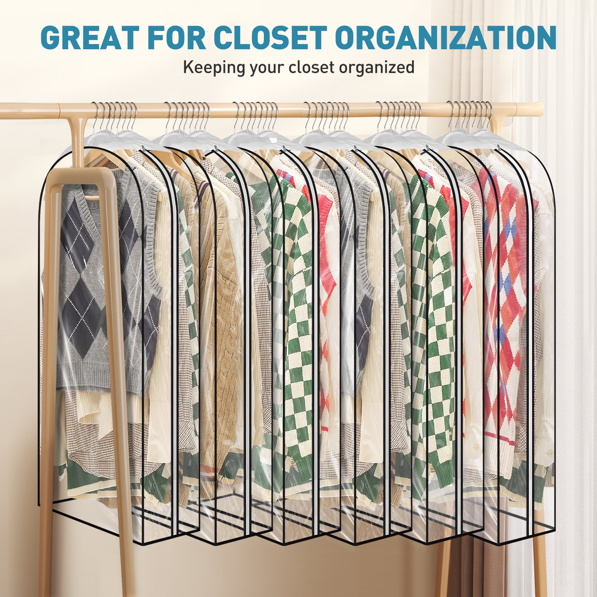 DAKOMM 43'' Garment Bag for Haning Clothes, 6 Pack 10'' Gusseted Suit Bag for Clothes, Shirts, Coats, Dresses, Plastic Protector for Clothes W/ PEVA Material, Waterproof & Odorless, Easy Clean