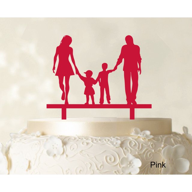 Wedding Cake Topper With Children Family Silhouette Cake Topper Cake Decorations Cake Color Option Available 6-7 Inches Wide