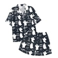 thumbnail image 7 of siminsem Silky Satin Pajama Set for Women Cute Printed Button Front Short Sleeve Sleepwear Top with Matching Lounge Shorts Lightweight Loungewear Pj Set for Home, Navy,XL, 7 of 7