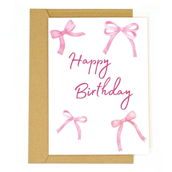 Tarjeta de cumpleaños tiangqiwoole con lazo rosa y diseño acuarela