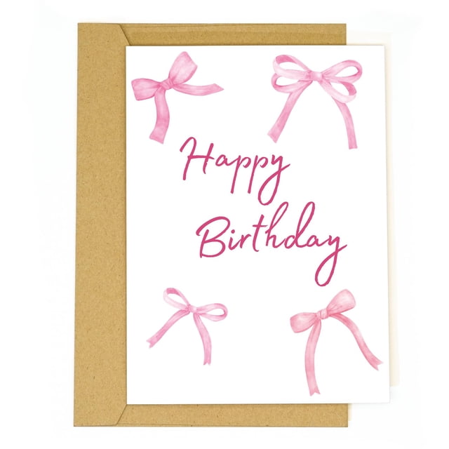 Tarjeta de cumpleaños tiangqiwoole con lazo rosa y diseño acuarela