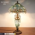 thumbnail image 7 of Rustic Tiffany Table Lamp with Nightlight Sea Blue Stained Glass Dragonfly Style Desk Light Vintage Base 22" Tall Living Room Bedroom Bedside Nightstand Home Office Family WERFACTORY Led Bulb Included, 7 of 7