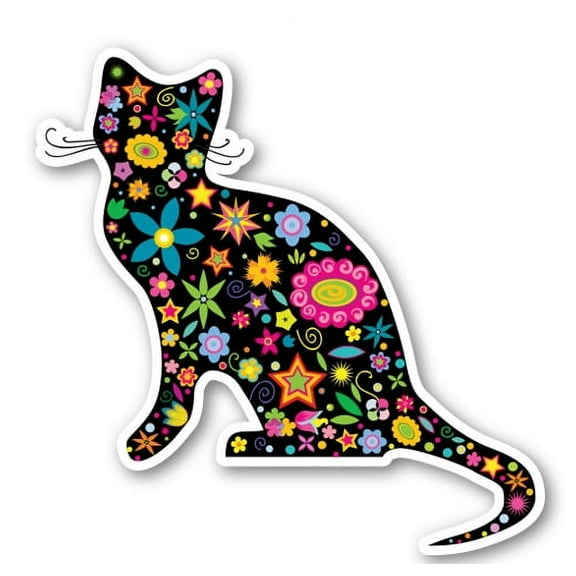 Floral Kitty Cute Cat Shape Flowers - 3" Vinyl Sticker - For Car Laptop Water Bottle Phone - Waterproof Decal