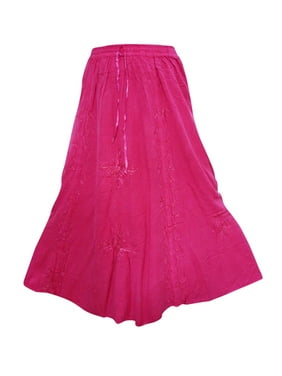 Mogul Trendy Women's Maxi Skirt Stylish Pink Embroidered Rayon Long Skirts