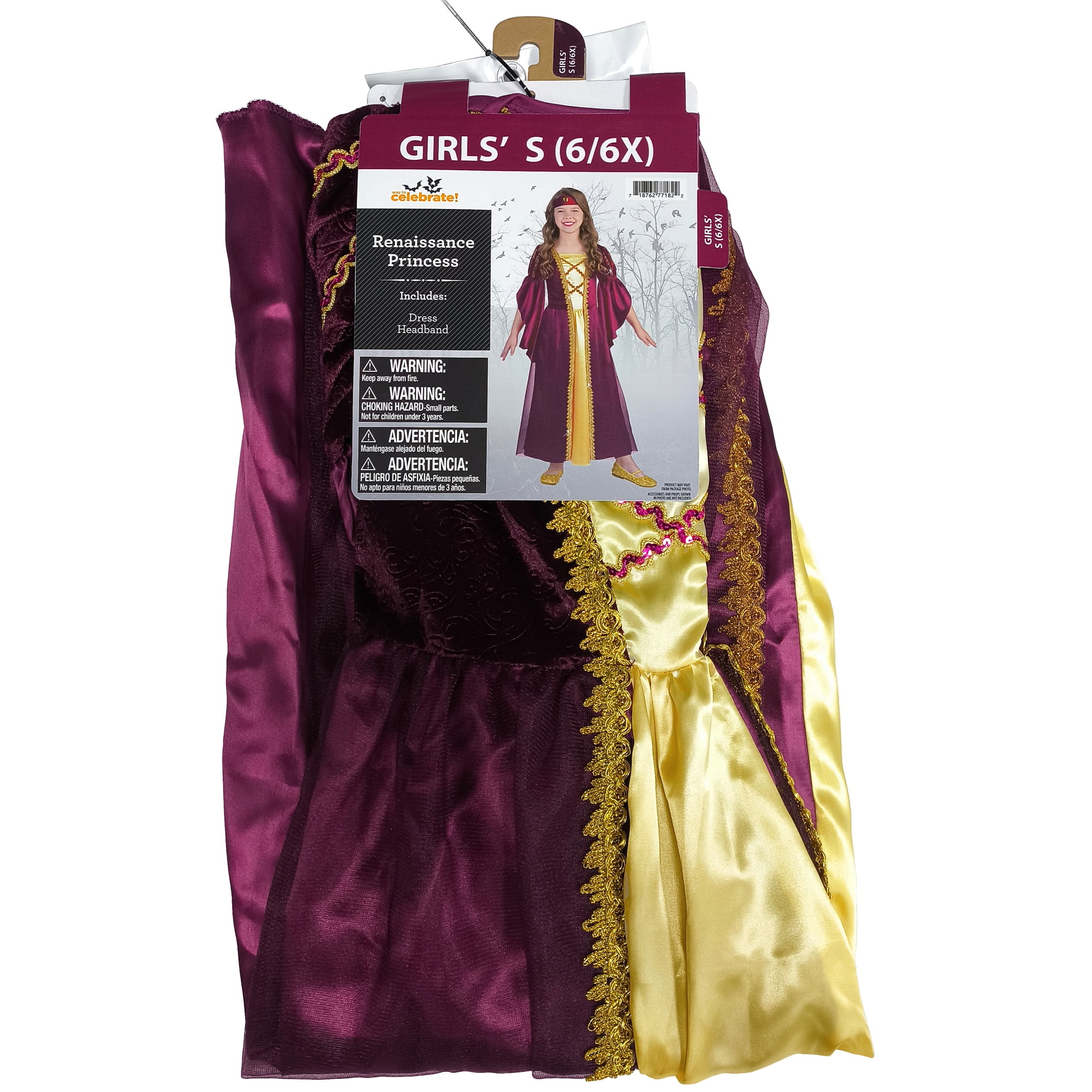 Renaissance Princess Halloween Costume for Children, Girl's Size S (6/6x), by Way to Celebrate