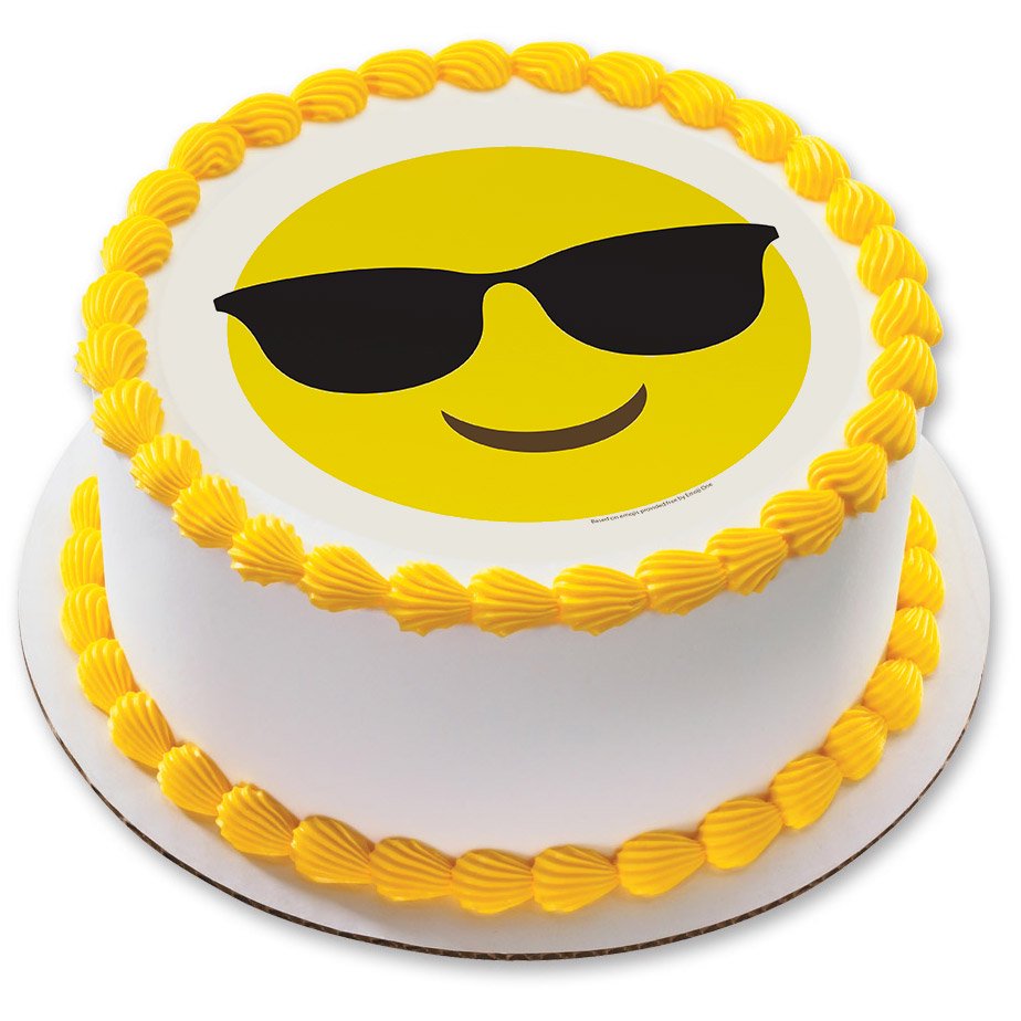 Sunglasses Emoji 7.5" Round Edible Cake Topper (Each)