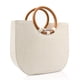 thumbnail image 1 of Beige Bolso de playa de verano de paja para mujer, bolso de hombro tipo bandolera de madera con cuero, 1 of 5
