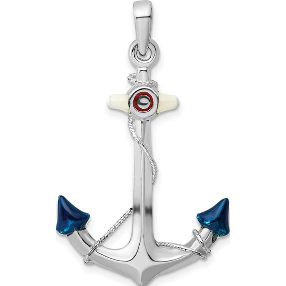 Sterling Silver Polished 3D Enameled Anchor Pendant(Length 38.1) - Jbsp