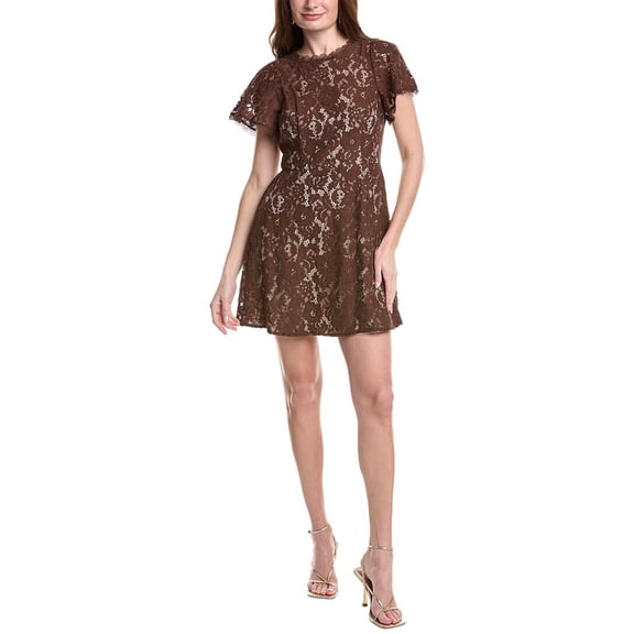 Adrianna Papell womens Lace Mini Dress, 10, Brown