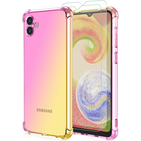 for Samsung Galaxy A04E Case Clear Transparent with 2pcs Screen Protector Reinforced Corners TPU Shock-Absorption Flexible Cell Phone Cover for Samsung A04E(Pink Gold)