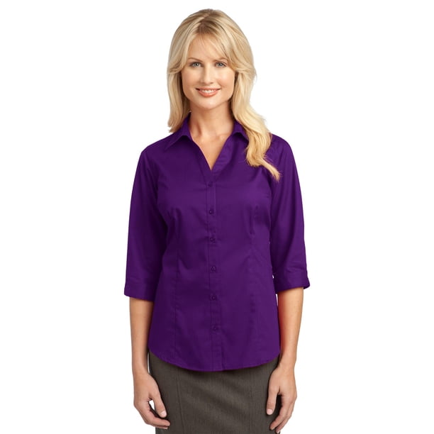 MEJORADA Blusa de manga 3/4 para mujer de Port Authority®. L6290 Púrpura Profundo S Autoridad Portuaria L6290