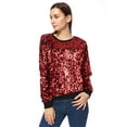 thumbnail image 3 of Women's Glitter Sequin Sweatshirt Long Sleeve Pullover Tops with Ribbed Cuffs, 3 of 5