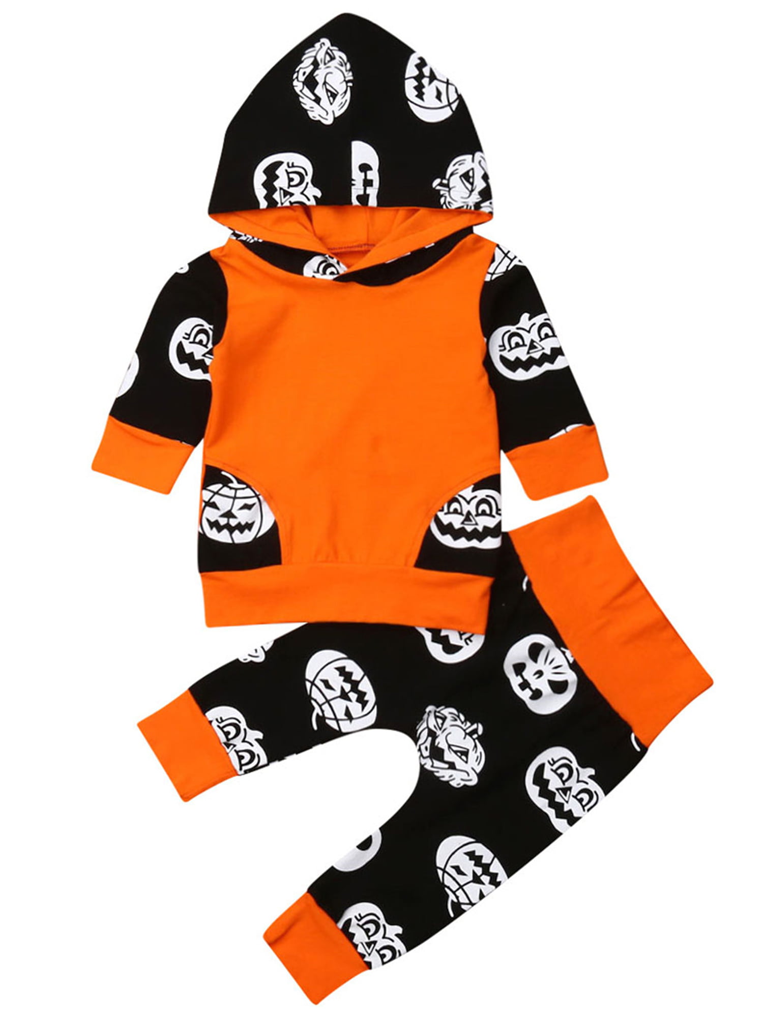 Autumn Infant Baby Boy Girl Pumpkin Hooded Blouse+Pant Halloween Set Clothes US