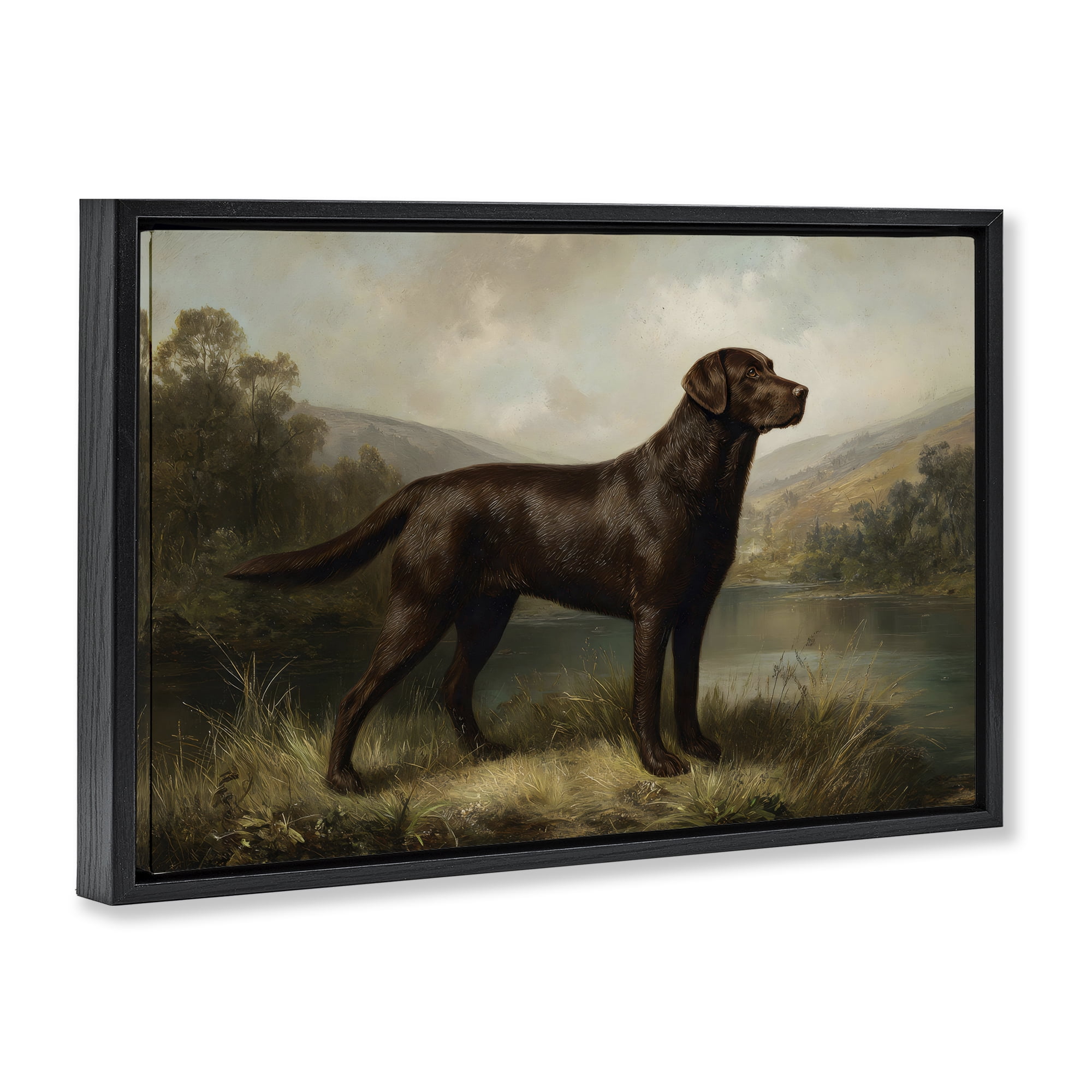Stupell Industries On Alert Hunting Dog Black Framed Floater Canvas Wall Art, design by Petal Prints Design