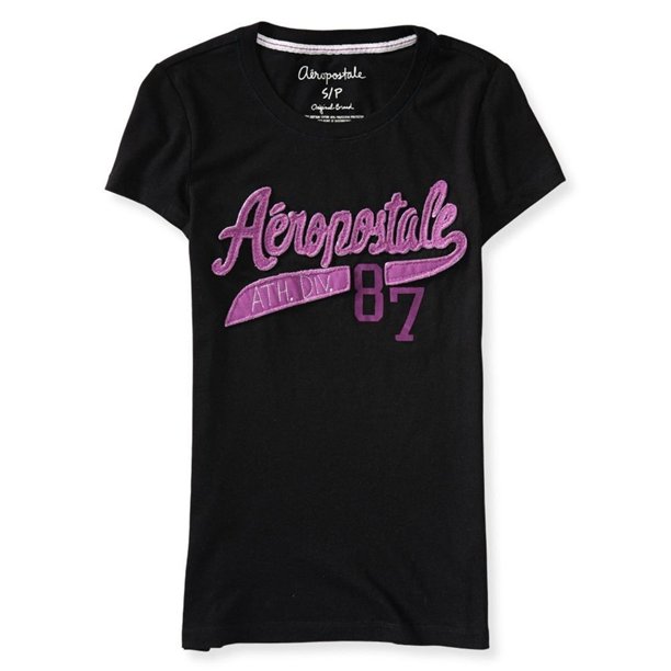 Aeropostale Womens Applique Script Embellecido Camiseta, Negro, X-Small Aeropostale Camiseta adornada