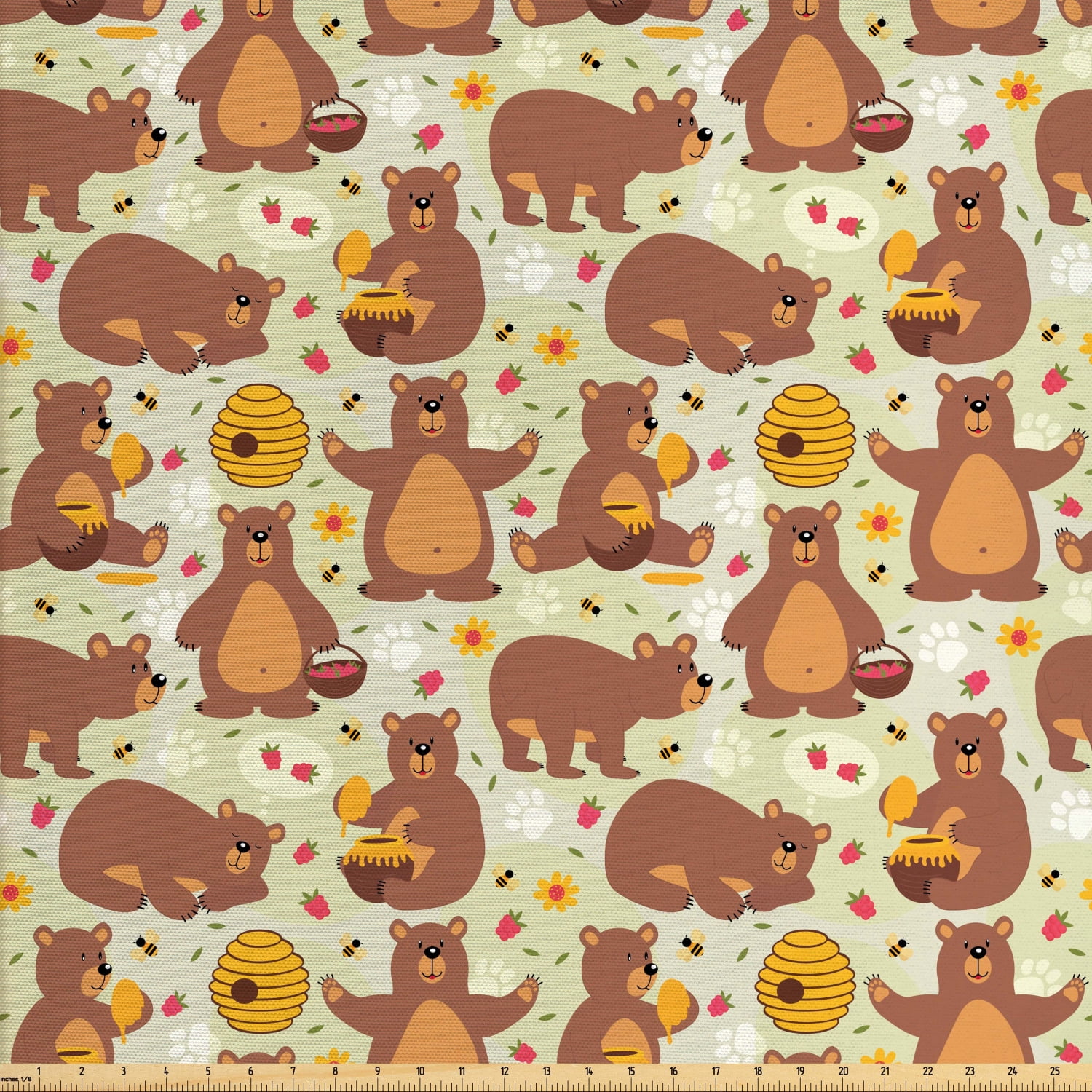 Bear Fabric by The Yard, Childish Pattern with Wild Brown Bear Sitting