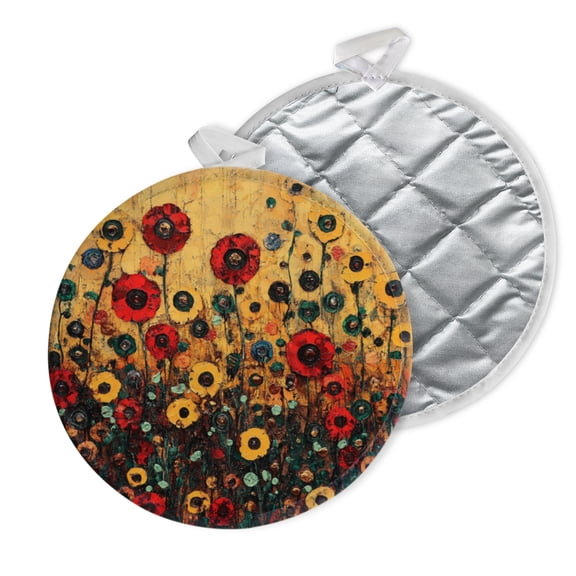 2 PCS Pot Holders for Kitchen,Potholders Sets with Hook for Oven,Cooking,Baking,Vibrant Poppies On Golden - Toned Canvas