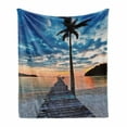 thumbnail image 1 of Pier Soft Flannel Fleece Throw Blanket, Wooden Plank Grunge Jetty Through the Calm Ocean Tropic Palm Tree and Dramatic Sky, Cozy Plush for Indoor and Outdoor Use, 50" x 70", Multicolor, by Ambesonne, 1 of 6