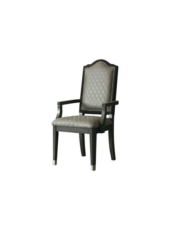 Miekor Furniture House Beatrice Arm Chair, Two Tone Beige Fabric & Charcoal Finish