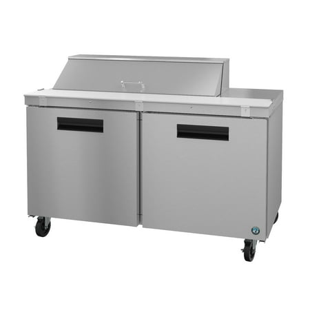- Hoshizaki CRMR60-12, Refrigerator, Two Section Sandwich Prep Table, Stainless Doors