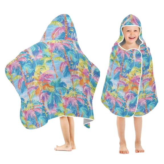 Toddler Hooded Beach Towel 24x50 Kids Bath Towels Soft Quick Dry for Swim Pool Boys Girls Vibrant Palm Trees