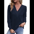 thumbnail image 1 of Camisetas de Larga para Mujer, Camisetas Informales con Cuello en V, Cómodas, Básicas y Suaves Azul Marino M, 1 of 10