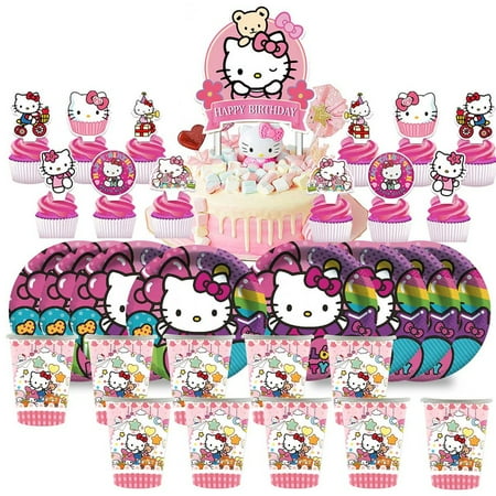 Hello Kitty Birthday Cups Party Supplies Plates Fans Decorations Cake Topper Decor