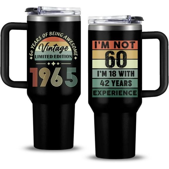 60th Birthday Gifts for Men/Women, Vintage 1965 Birthday Insulated Tumbler 40oz, 1965 Birthday Gifts for Men, Birthday Gifts for Men Turning 60 Year Old Gifts For Men Him Friend Husband Dad Grandpa