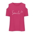 thumbnail image 5 of Girls Tshirts Kids Letter Printed Short Sleeve T Shirts Shoulder Cut-Out Summer Tops Crewneck Tees Cute Tops for Girls 7-8 Years, 5 of 6