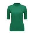thumbnail image 4 of Women Sweater Dressy Casual Mock Turtleneck Short Sleeve Ribbed Business Work Shirts Tops Green M, 4 of 9