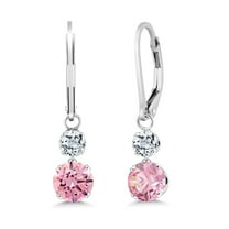 Gem Stone King 925 Sterling Silver Pink Zirconia and White Topaz Drop Dangle Earrings for Women (3.66 Cttw, Gemstone Birthstone, Round 6MM and 4MM)