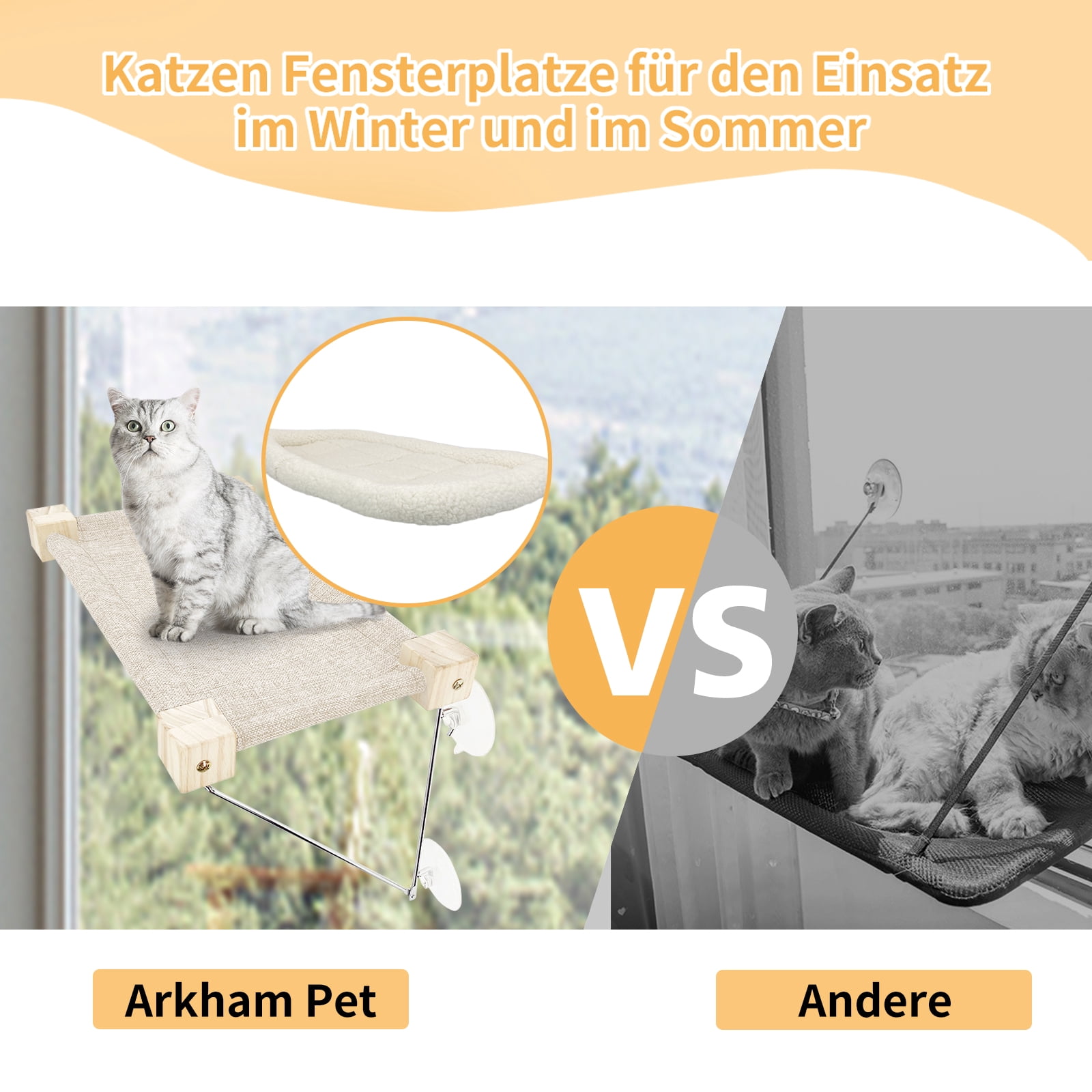 Pet 2022 Upgraded Cat Window Perch, Cat Window Hammock Holds Cat Up to 40 Lbs with Solid Wood Frame & Iron Bracket, Window Seat for Indoor Cats with Removable Soft Seat Cushion， Beige
