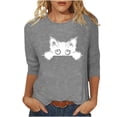 thumbnail image 2 of ALLLIST Holiday Women's Tops 3/4 Sleeve Crew Neck T-Shirts Casual Cat Graphic Gray Shirts Clothing for Women, 2 of 4