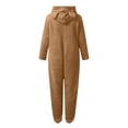 thumbnail image 5 of GiLiling Kids Footed Fuzzy Hooded Onesie Jumpsuit Footie Covers Soft Warm One Piece Zip Front Sherpa Lined Soft Cute Romper (Coffee, 13-14 Years), 5 of 6