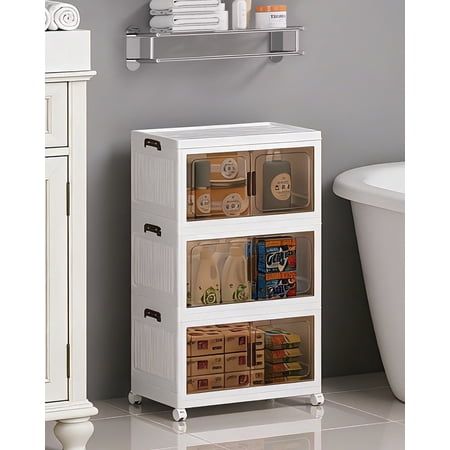 Asnews 3 Tier Stackable Storage Bins with Lids & Magnetic Doors for Bedrooms Living Rooms and Studies