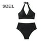 thumbnail image 2 of Traje de baño de playa de verano con abertura en el vientre, cuello drapeado, con cordones, bikini de color sólido, traje de baño para mujer, 2 of 7